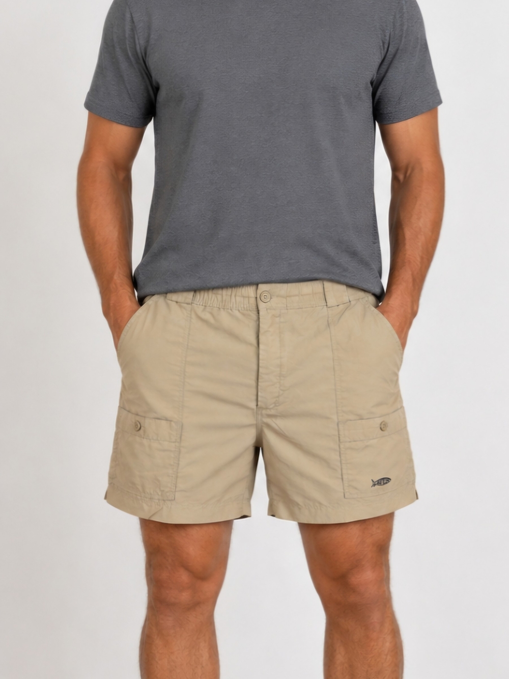 AFTCO Bluewater Wear Men’s Khaki Fishing Cargo Shorts Elastic Waist